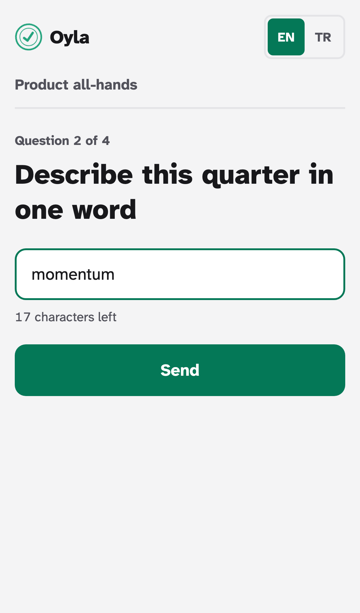 The phone form: a text field with the word momentum and a Send button