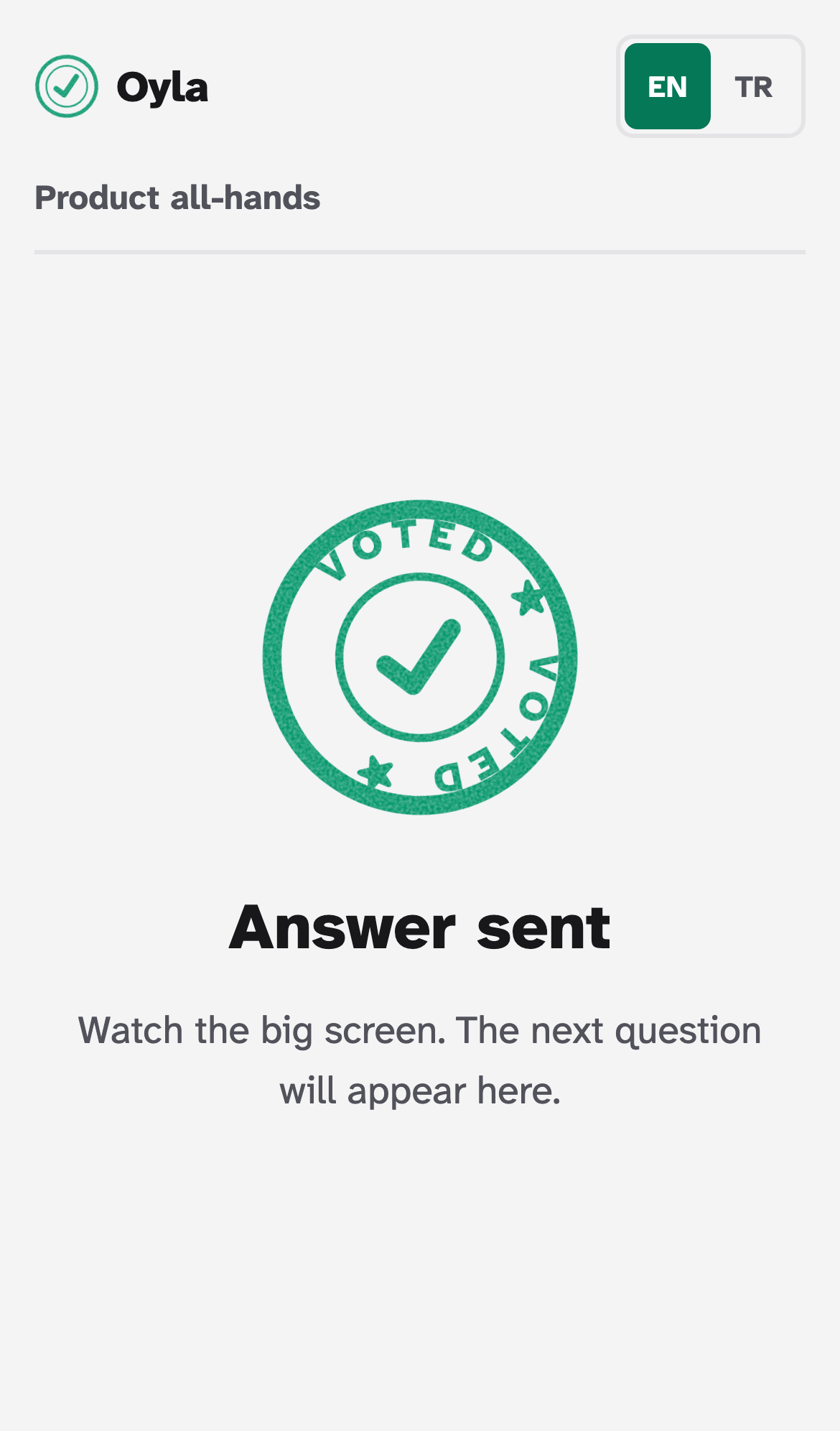 A phone showing a Voted stamp and the heading Answer sent